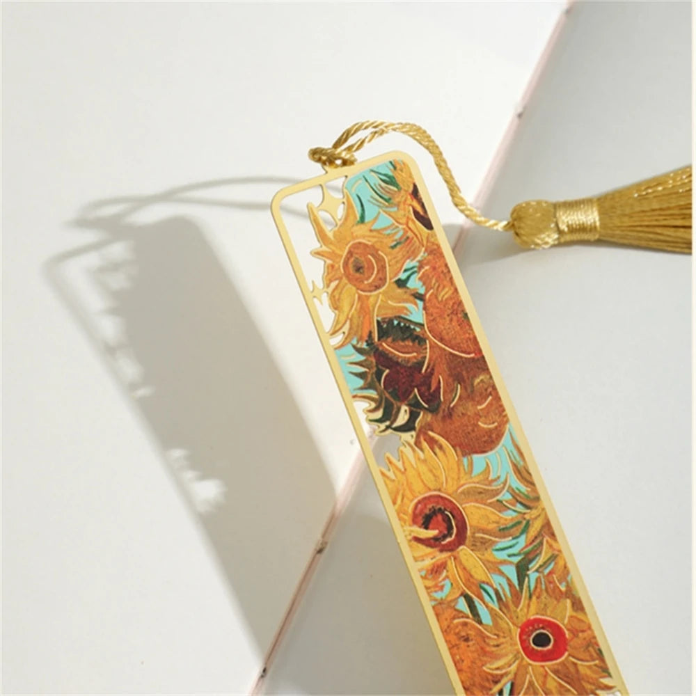 Chinese Style Metal Flower Bookmark w/ Tassel