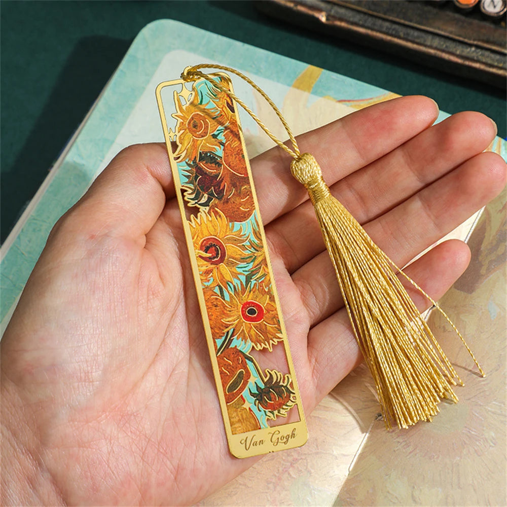 Chinese Style Metal Flower Bookmark w/ Tassel