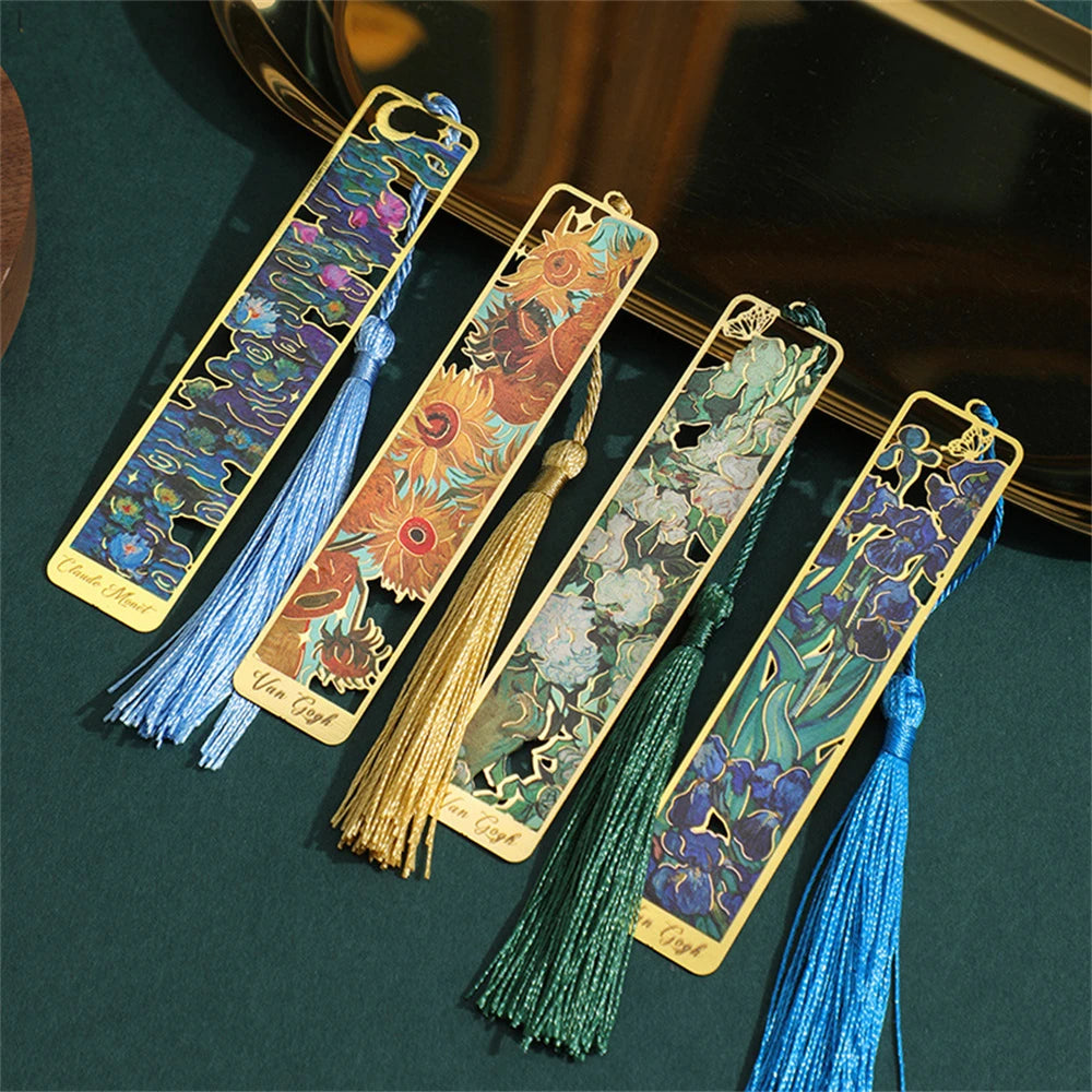 Chinese Style Metal Flower Bookmark w/ Tassel